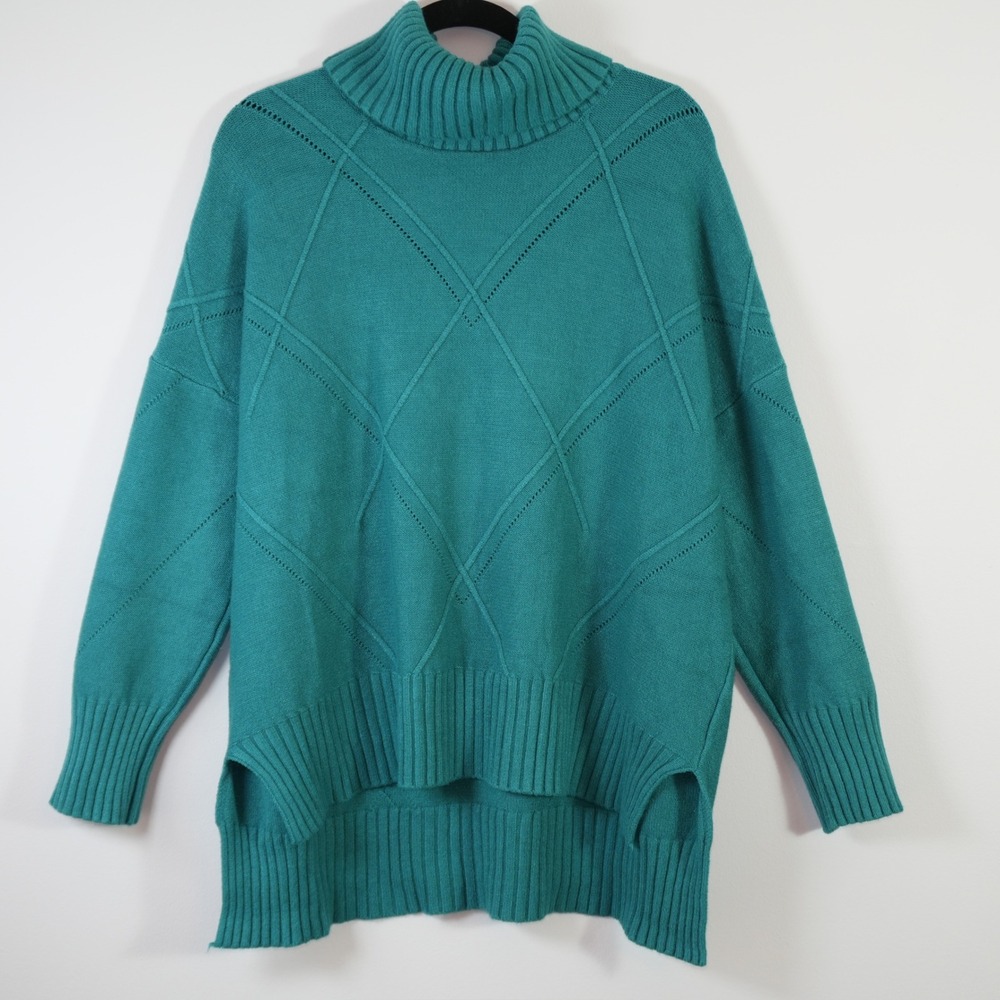 Anthropologie Rain+Rose Soft Cozy Sweater Teal Heavy Oversized Turtleneck L